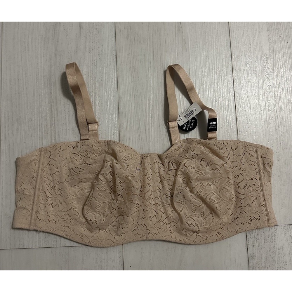 NWT Torrid Strapless Unlined Lace Straight‎ Back Bra Sz 46DD - Rose Dust Color
